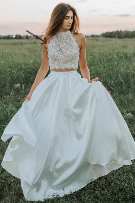 Two-Piece Lace Wedding Dress with Halter Top Modern Bridal Dress - Halter Top - Dress