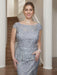 2-Piece Plus Size Mother of the Bride Scoop Neck Floor-Length Dresses with Appliques and Short Sleeves