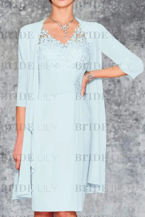 Two Piece Ruffle Chiffon Mother of the Bride Outfit Lace Short Wedding Guest Dress - Prom Dresses