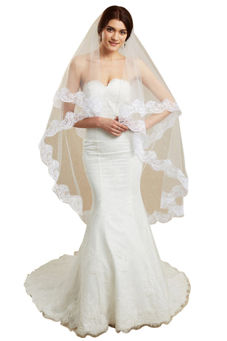 Two Tiered Veil for Bridal Wedding Veils With Lace