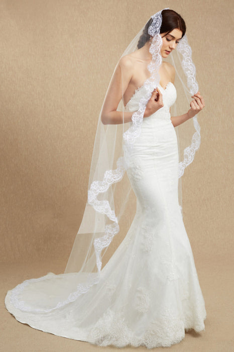Two Tiered Veil for Bridal Wedding Veils With Lace