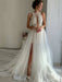 Unique High Neck Lace White Tulle Long Prom Wedding Dresses with High  White Lace Formal Evening Dresses