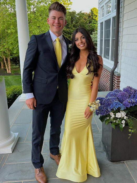 Unique Open Back Mermaid Prom Dress Evening Dress Sleeveless Daffodil