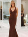 Unique Open Back Mermaid Prom Dress Evening Dress Sleeveless Brown