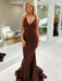 Unique Open Back Mermaid Prom Dress Evening Dress Sleeveless Brown