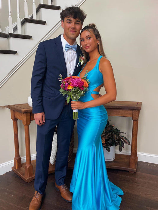 Unique Open Back Mermaid Prom Dress Evening Dress Sleeveless Pool