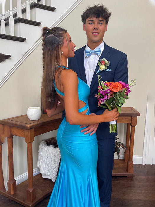 Unique Open Back Mermaid Prom Dress Evening Dress Sleeveless Pool