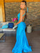 Unique Open Back Mermaid Prom Dress Evening Dress Sleeveless Pool