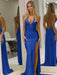 Unique Open Back Mermaid Prom Dress Evening Dress Sleeveless Royal Blue