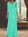 V-Neck 3/4 Sleeve Floor-Length Sequined Mother of the Bride Sheath Dress