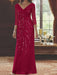 V-Neck 3/4 Sleeve Floor-Length Sequined Mother of the Bride Sheath Dress