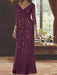 V-Neck 3/4 Sleeve Floor-Length Sequined Mother of the Bride Sheath Dress