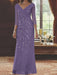 V-Neck 3/4 Sleeve Floor-Length Sequined Mother of the Bride Sheath Dress
