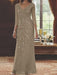 V-Neck 3/4 Sleeve Floor-Length Sequined Mother of the Bride Sheath Dress