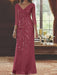 V-Neck 3/4 Sleeve Floor-Length Sequined Mother of the Bride Sheath Dress
