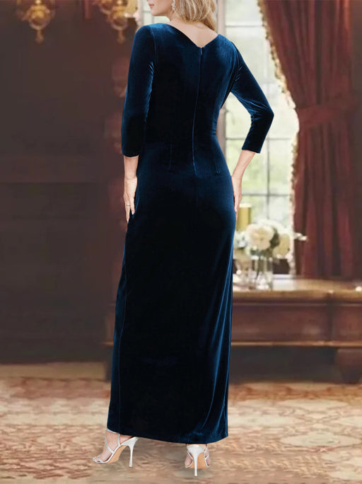 V-Neck Princess A-Line Asymmetrical Mother of the Bride Dress with 3/4 Sleeves