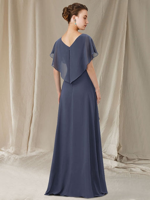 V-Neck A-Line Princess Asymmetrical Mother of the Bride Gown