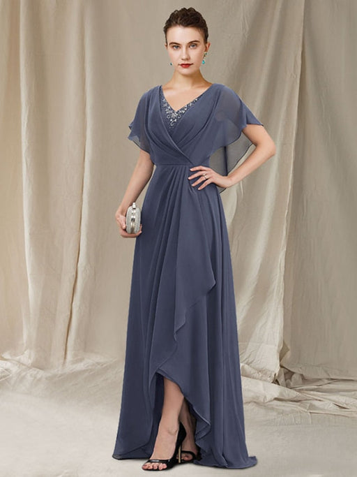 V-Neck A-Line Princess Asymmetrical Mother of the Bride Gown