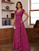V-Neck A-Line Princess Short Sleeve Dress with Pleats Ruffles & Appliques for Mother of the Bride & Groom