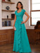 V-Neck A-Line Princess Short Sleeve Dress with Pleats Ruffles & Appliques for Mother of the Bride & Groom