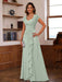 V-Neck A-Line Princess Short Sleeve Dress with Pleats Ruffles & Appliques for Mother of the Bride & Groom