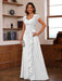 V-Neck A-Line Princess Short Sleeve Dress with Pleats Ruffles & Appliques for Mother of the Bride & Groom