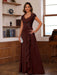 V-Neck A-Line Princess Short Sleeve Dress with Pleats Ruffles & Appliques for Mother of the Bride & Groom