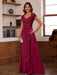 V-Neck A-Line Princess Short Sleeve Dress with Pleats Ruffles & Appliques for Mother of the Bride & Groom