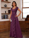 V-Neck A-Line Princess Short Sleeve Dress with Pleats Ruffles & Appliques for Mother of the Bride & Groom