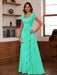 V-Neck A-Line Princess Short Sleeve Dress with Pleats Ruffles & Appliques for Mother of the Bride & Groom