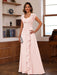 V-Neck A-Line Princess Short Sleeve Dress with Pleats Ruffles & Appliques for Mother of the Bride & Groom