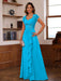 V-Neck A-Line Princess Short Sleeve Dress with Pleats Ruffles & Appliques for Mother of the Bride & Groom