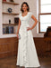 V-Neck A-Line Princess Short Sleeve Dress with Pleats Ruffles & Appliques for Mother of the Bride & Groom