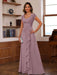 V-Neck A-Line Princess Short Sleeve Dress with Pleats Ruffles & Appliques for Mother of the Bride & Groom