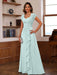V-Neck A-Line Princess Short Sleeve Dress with Pleats Ruffles & Appliques for Mother of the Bride & Groom