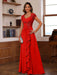 V-Neck A-Line Princess Short Sleeve Dress with Pleats Ruffles & Appliques for Mother of the Bride & Groom