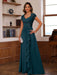 V-Neck A-Line Princess Short Sleeve Dress with Pleats Ruffles & Appliques for Mother of the Bride & Groom