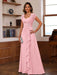 V-Neck A-Line Princess Short Sleeve Dress with Pleats Ruffles & Appliques for Mother of the Bride & Groom