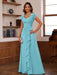 V-Neck A-Line Princess Short Sleeve Dress with Pleats Ruffles & Appliques for Mother of the Bride & Groom