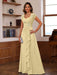 V-Neck A-Line Princess Short Sleeve Dress with Pleats Ruffles & Appliques for Mother of the Bride & Groom