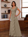 V-Neck A-Line Princess Short Sleeve Dress with Pleats Ruffles & Appliques for Mother of the Bride & Groom
