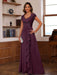 V-Neck A-Line Princess Short Sleeve Dress with Pleats Ruffles & Appliques for Mother of the Bride & Groom