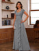 V-Neck A-Line Princess Short Sleeve Dress with Pleats Ruffles & Appliques for Mother of the Bride & Groom