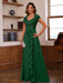 V-Neck A-Line Princess Short Sleeve Dress with Pleats Ruffles & Appliques for Mother of the Bride & Groom