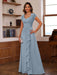 V-Neck A-Line Princess Short Sleeve Dress with Pleats Ruffles & Appliques for Mother of the Bride & Groom