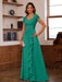 V-Neck A-Line Princess Short Sleeve Dress with Pleats Ruffles & Appliques for Mother of the Bride & Groom
