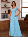 V-Neck A-Line Princess Short Sleeve Dress with Pleats Ruffles & Appliques for Mother of the Bride & Groom
