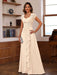 V-Neck A-Line Princess Short Sleeve Dress with Pleats Ruffles & Appliques for Mother of the Bride & Groom