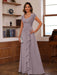 V-Neck A-Line Princess Short Sleeve Dress with Pleats Ruffles & Appliques for Mother of the Bride & Groom