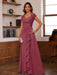 V-Neck A-Line Princess Short Sleeve Dress with Pleats Ruffles & Appliques for Mother of the Bride & Groom